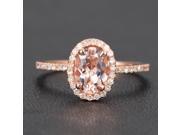 Oval Cut 6x8mm Morganite Claw Prongs 14K Rose Gold H SI Diamonds Engagement Ring