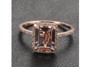 Wedding Ring Emerald Cut Morganite .26ctw Diamond Claw Prongs 14K Rose Gold HALO