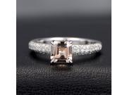 Morganite Engagement Ring and Diamonds Asscher Cut Claw Prongs 14K White Gold