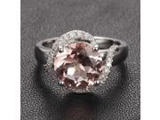 Pave Diamond Halo Ring 14K White Gold 8mm Round Morganite Engagement Ring Wedding Ring