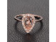 VVS Morganite Engagement Ring with VS Moissanite Halo Pear Cut 14K Rose Gold