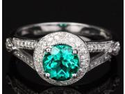 1.27ct Emerald Diamonds Solid 14KT White Gold Pave Milgrain Engagement Ring