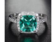 VS 8mm Emerald 14k White Gold Pave .31ctw Diamonds Halo Wedding Engagement Ring