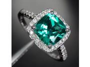 VS 8mm Emerald 14k White Gold Pave .31ctw Diamonds Halo Wedding Engagement Ring