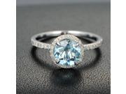 Claw Prongs 7mm Aquamarine .27ct Diamonds 14K White Gold Engagement Promise Ring