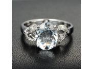 Oval Cut 8x10mm Aquamarine H SI Diamonds 14K White Gold Engagement Promise Ring