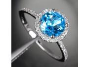 Natural 7mm Blue Topaz 14k White Gold .22ctw Diamonds Engagement Wedding Ring