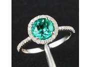 6.5mm Emerald Halo SI Diamond 14K White Gold Engagement Wedding Ring THIN DESIGN