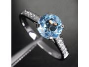 7mm Aquamarine 14k White Gold Pave H SI Diamonds Engagement Promise Wedding Ring