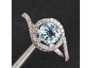Natural Aquamarine Micro Pave H SI Diamond Claw Prongs 14K White Gold Halo Ring