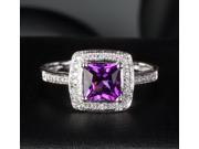 6mm Princess Cut Amethyst Solid 14k White Gold Diamond Engagement Promise Ring