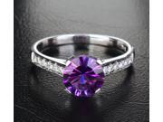 7.3mm Dark Purple Amethyst H SI Diamonds 14k White Gold Engagement Promise Ring