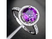 8mm VS AMETHYST .36CT DIAMOND 14K WHITE GOLD PAVE ENGAGEMENT PROMISE HALO RING