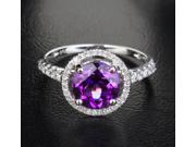 8mm VS AMETHYST .36CT DIAMOND 14K WHITE GOLD PAVE ENGAGEMENT PROMISE HALO RING