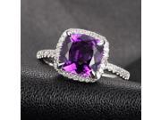 Claw Prongs SI H Pave Diamonds 14K White Gold 8mm VS Cushion Amethyst Ring