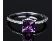 Princess Cut Dark Purple Amethyst 14kt White Gold Pave Diamonds Engagement Ring