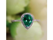 Pear Emerald Ring Set Halo Pear Cut Emerald Ring 14K White Gold Wedding Band Engagement Ring Promise Wedding Ring Anniversary Ring
