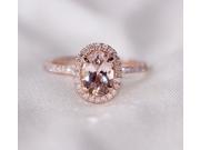 Oval Cut 7mm VS Halo Morganite Ring 14K Rose Gold SI H Diamonds Wedding Band Engagement Ring Promise Ring