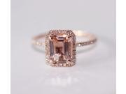 Fancy Halo Emerald Cut Morganite Ring 14K Rose Gold Pave Diamonds Wedding Ring Engagement Ring Anniversary Ring