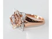 Unique Flower Morganite .45ct Diamond Prongs 14K Two Tone Gold Wedding Ring