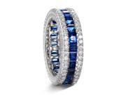 Princess Cut Ceylon Blue Sapphire VS H Diamonds 14k White Gold Wedding Band Ring
