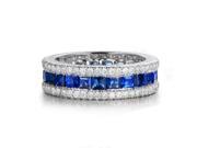Princess Cut Ceylon Blue Sapphire VS H Diamonds 14k White Gold Wedding Band Ring