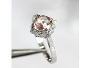 Vintage Floral Design HALO Cushion Cut Morganite Pave Diamond Ring 14K White Gold