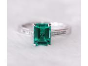 0.11CT Diamond ring 1.97CT AAA Emerald Channel Solid 14K White Gold Engagement Wedding Ring