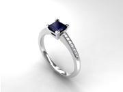 Princess cut Blue sapphire engagement ring diamond ring white gold solitaire blue sapphire ring blue vintage style square unique