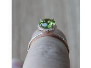 VS 6.5mm Natural Peridot Ring 14K White Gold Ring Round Cut Peridot Wedding Ring Pave Diamond Engagement Ring