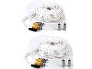2 x 100 ft 30M Security Camera CCTV BNC Video Power Cable Wire Connectors White Cord