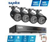 Sannce 8CH AHD 720P CCTV DVR 4x HD 1280x720 Outdoor CCTV Security Cameras 1.0 Mega Pixels P2P Technology Motion Detection Alarm Push Weather Proof Metal