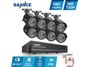 SANNCE 8CH AHD 1080N DVR Security Camera System with 8 HD 1280TVL Outdoor CCTV Cameras with IP66 Weather Proof and Motion Detection No HDD Included