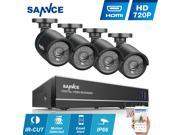 SANNCE 8 Channel 720P HD CCTV DVR w 4 Bullet In Outdoor Home Security Camera System Realtime Reading IP66 Vandalproof Weatherproof Scan QR Code Remote Acc