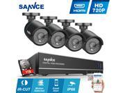 SANNCE 8 Channel 720P HD CCTV DVR w 4 Bullet In Outdoor Cameras Home Security System Realtime Reading IP66 Vandalproof Weatherproof Scan QR Code Remote