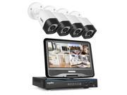 SANNCE 8CH 720P All in One DVR Security System Build in 10.1 LCD Monitor and 4 1.0MP Surveillance Wired Bullet Cameras Email Alerts P2P Cloud Mobile Phone R