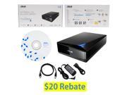 ASUS BW 12D1S U LITE 12X Blu ray CD DVD External Burner Drive in Retail Box BD Suite Disc USB Cable Power Adapter