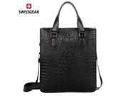 SWISSGEAR Black full grain leather crocodile grain leather briefcase business shoulder diagonal package IPAD leather bag BM4034