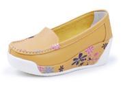 AICCO womens A086 flower print Platform Wedge Heel Pumps Leather with Cute Flowers
