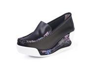 AICCO womens A086 flower print Platform Wedge Heel Pumps Leather with Cute Flowers