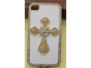 Synth Leather Golden Cross Diamond Rainstone Bling Case Cover for iPhone 4 4S BP