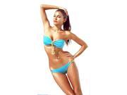 New stylish hot sale sexy bikini with chest No steel tower with breast implants support bikini bathing suit blue Strapless bikini swimwear