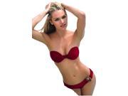 Sexy Fashion High Quality Women s Push Up Padded wine red Bikini Set Fashion 2 Pcs Top Bottom Swimsuit