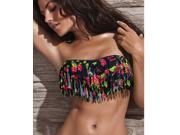 the popular and multicoloured women s sexy bikini Padded Boho Fringe Tassels Black flower Top Strapless Bikini Swimwear