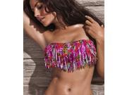 The most popular women s binkini swimwear Padded Boho Fringe Tassels Red flower Top Strapless Bikini Swimwear with