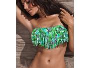 Fashionable and sexy Lady Favor Strapless padded boho tassel fringe top bikini swimwear Swimsuit Green