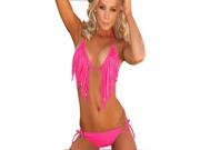 New Style Women s Split gather fringed Triangle bikini with Halter neck Pink bikini