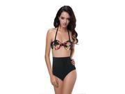 Sexy Black Flower Padded Paisley Pattern triangle Bikini Swimwear Swimsuit Bathing Suit Black flower