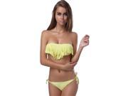Womens Sexy Tassel Boho Fringe Top Strapless Bikini Set Swimwear S M L Yellow Best choice for summer