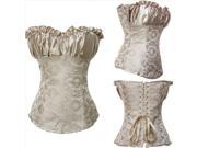 Hot sale Elegant Palace Women s Satin Corset Sexy Strapless Jacquard Weave Corset Apricot